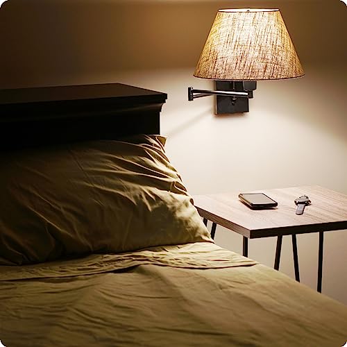 Kira Home Cambridge 15" Modern Swing Arm Wall Sconce with 3-Way Switch | Latte Mocha Empire Fabric Shade, 2-in-1 Plug In or Hardwired Bedroom Wall Lamp, Black Finish - color: Black,Latte Mocha Shade