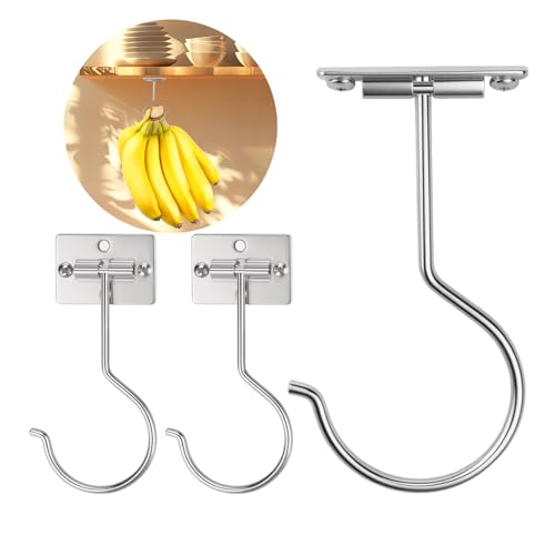3Pcs Sliver Self-Adhesive Banana Hook, Grape Hook, Kitchen Fruit Hooks, Banana Hanger, Keep Bananas Fresh Under The Cabinet, with Magnetic Absorption Storage Perfect Design - color: Silver, size: 3PCS
