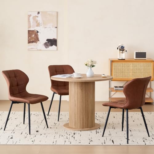 35.5" Round Dining Table for 2, Modern Small Pedestal Kitchen Table, Space Saving, for Apartment Dining Living Room - color: Mini Natural 35.5