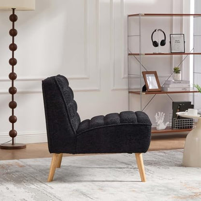 Velvet Slipper Chair, Armless Upholstered Accent Chair with Black Wood Legs, Modern Lounge Chair for Living Room, Bedroom, Office & Reading Nook (Black+Wood) - color: Black+wood