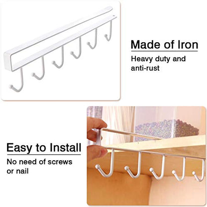 Under Cabinet Mug Holder 3 Pack, Heavy Duty Coffee Cup Hanger with 9 Hooks for Kitchen Organization, No-Drill Shelf Mount Mug Rack for Cups, Utensils, Towels, Black