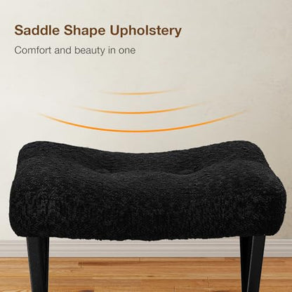 18-Inch Vanity Stool Chair, Black Makeup Stool | Teddy Flannel Vanity Bench, Metal X-Leg, 300 LBS, 16.3"x12.4"x18", Ottoman Accent Stool, Breathable Soft Saddle Seat - size: Small, style: Black Fabric