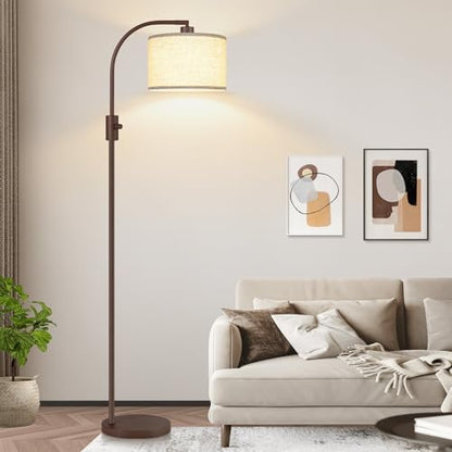 Nintiue Upgraded Modern Arc Dimmable Tall Standing Floor Lamp with Linen Shade, 1200 Lumens LED Bulb Included, for Living & Reading Room, Bedroom, Office & Nursery, Matte Brown - color: Matte Brown-Beige Linen Shade