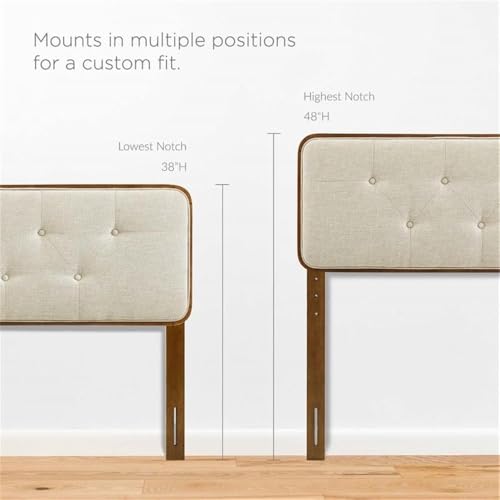 Pemberly Row Tufted Queen Headboard, 48 in x 62.5 in, Walnut Finish, Fabric Upholstery, Dense Foam Padding, Button Tufted, Rubberwood and MDF Construction, Modern Bedroom Furniture - color: Walnut and Beige, size: Queen