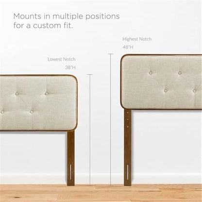 Pemberly Row Tufted Queen Headboard, 48 in x 62.5 in, Walnut Finish, Fabric Upholstery, Dense Foam Padding, Button Tufted, Rubberwood and MDF Construction, Modern Bedroom Furniture - color: Walnut and Beige, size: Queen