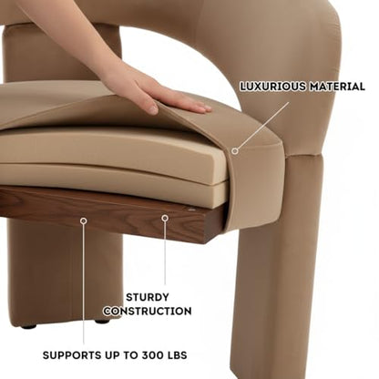 LukeAlon Mid Century Modern Velvet Accent Chair – Round Barrel Back Armchair, Comfy Upholstered Lounge Chair for Living Room, Bedroom, Office, Waiting Rooms, Khaki