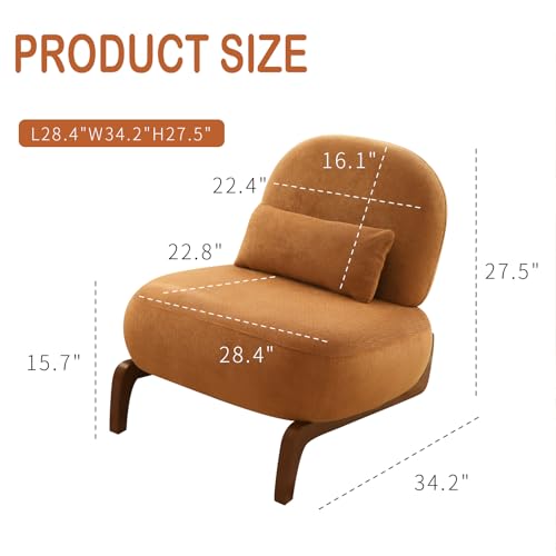 Chifee & Vingol Modern Accent Chair Armless Lounge Chairs with Wood Leg & Pillow Comfy Upholstered Reading Chair for Living Room Bedroom,Caramel - color: 28"-caramel