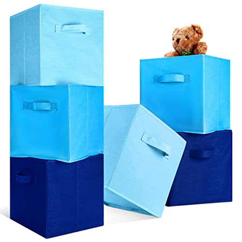 Karenhi 11 x 10. 5 x 10. 5 Blue Storage Cube, 6 Pack Fabric Cube Storage Bins Organizer Box, Collapsible Baskets with Handles Foldable Shelf for Cloth Toys Home Room Closet, Pack of 6 - color: Blue