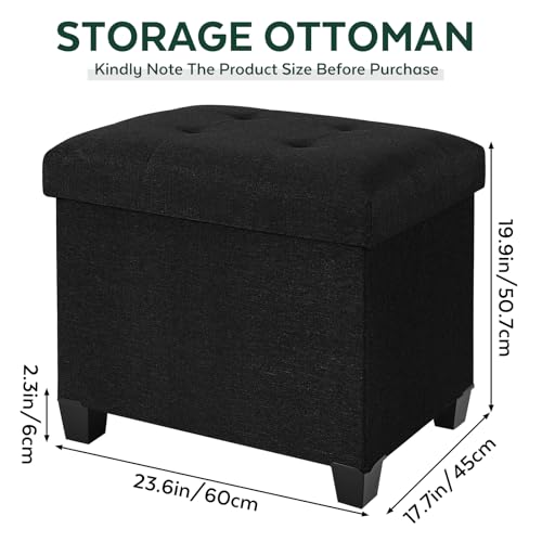 Ottoman with Storage, Rectangular Storage Ottoman, Linen Ottomans with Legs for Living Room Bedroom Dorm, 23.6" D x 17.7" W x 19.9" H, Black - color: Black, size: 23.6"D x 17.7"W x 19.9"H