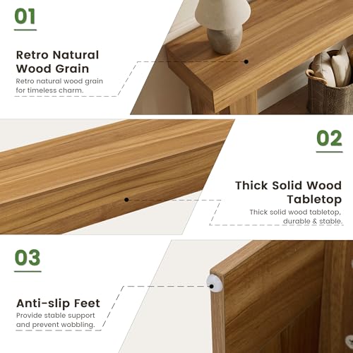 47" Narrow Console Table with Socket & Sensor Light, Farmhouse Entryway Table, Behind Couch Table, Hallway/Living Room/Couch Armrest Table, Light Knotty Oak