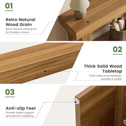 47" Narrow Console Table with Socket & Sensor Light, Farmhouse Entryway Table, Behind Couch Table, Hallway/Living Room/Couch Armrest Table, Light Knotty Oak