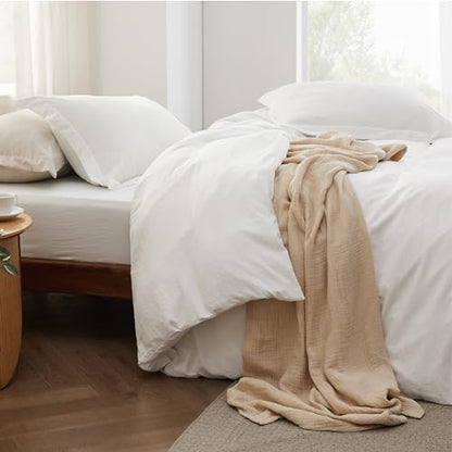 Bedsure Duvet Cover King Size with Fitted Sheet - 4 Pieces Prewashed Cotton-Like Extra Soft Bedding Set, Includes 1 Duvet Cover 104x90 Inches with Zipper Closure, 2 Pillow Shams, 1 Fitted Sheet, White - color: 00 - White (No Comforter), size: King (With F