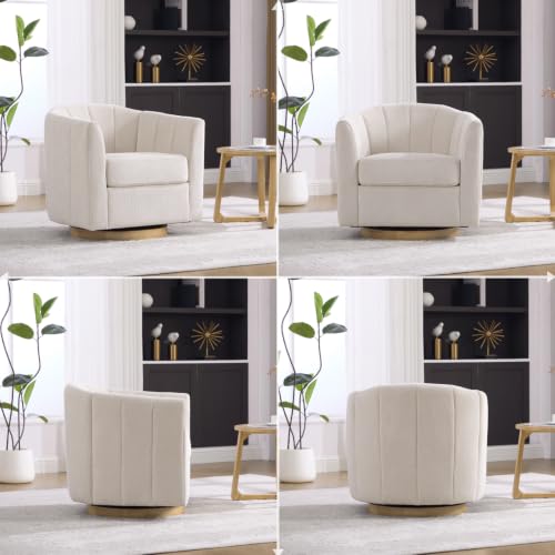 YaFiti Modern Swivel Accent Chair 1 pcs, Round Barrel Club Armchair, Cream | Premium Chenille Fabric, High-resilience Foam, Solid Wood Base, 350lbs Capacity, Upholstered Armchair for Living Bedroom - color: Cream