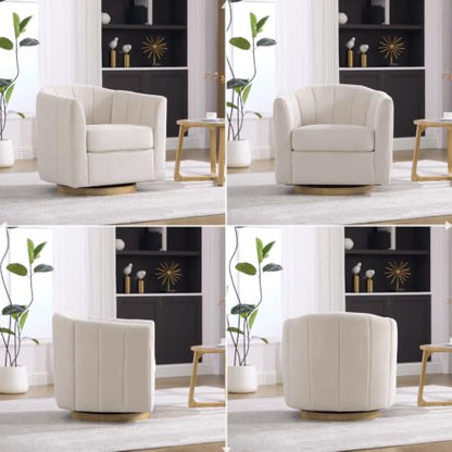 YaFiti Modern Swivel Accent Chair 1 pcs, Round Barrel Club Armchair, Cream | Premium Chenille Fabric, High-resilience Foam, Solid Wood Base, 350lbs Capacity, Upholstered Armchair for Living Bedroom - color: Cream