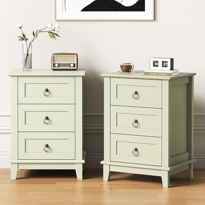 RoyalCraft Farmhouse Tall Nightstand Set of 2, Painted Wooden Bedside End Table with 3 Storage Drawers, Rustic Side Table for Bedroom, Living Room, Light Green - size: 2 Piece