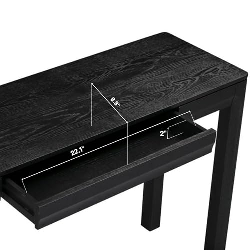 Flow 47-Inch Console Table, Modern Solid Wood Entryway Table with Hidden Drawer, Waterproof & Heat Resistant, Narrow Table for Hallway, Living Room & Foyer, Burnt Black - color: Burnt Black, size: 47 Inch, style: Console