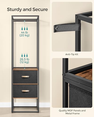 SONGMICS Clothes Rack, 70.9 Inch Wardrobe Freestanding Closet, Heavy Duty Garment Rack with 1 Extendable Hanging Rod, 2 Drawers and 4 Shelves, for Bedroom, Space-Saving, Rustic Brown URGR003B01 | Heavy Duty Garment Rack, 3 Hanging Rods, Space-Saving, for