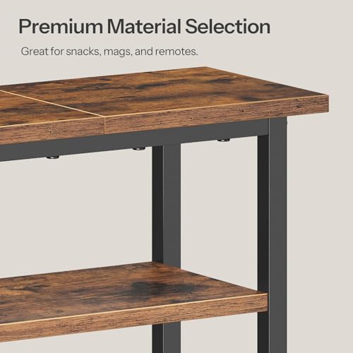 HOOBRO Narrow Side Table with Charging Station and LED Light, Small End Table with Storage, Skinny Nightstand with USB Port, Slim Bedside Table for Small Spaces, Living Room, Rustic Brown BF242UDBZ01 - color: Rustic Brown + Black