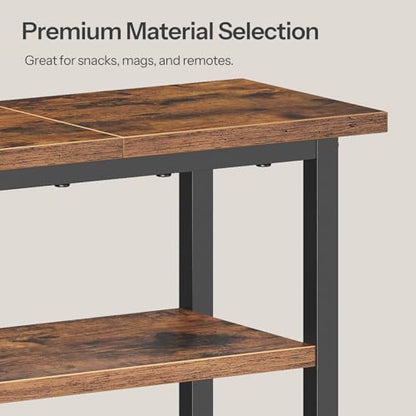 HOOBRO Narrow Side Table with Charging Station and LED Light, Small End Table with Storage, Skinny Nightstand with USB Port, Slim Bedside Table for Small Spaces, Living Room, Rustic Brown BF242UDBZ01 - color: Rustic Brown + Black