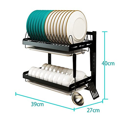 Wall Mounted Stainless Steel Dish Drying Rack Fruit Vegetable Storage Basket with Drainboard and Hanging Chopsticks Cage Knife Holder Kitchen Supplies Shelf Utensils Organizer (2-Tier) - color: 2-tier Dish Rack
