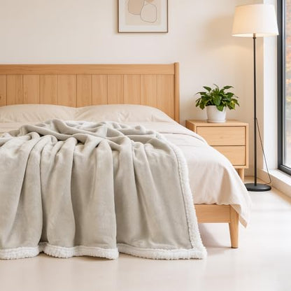 BEAUTEX Sherpa Fleece Throw Blankets Soft Fluffy Flannel Plush Cozy | Fuzzy Beige Cuddle Blanket for Couch, Bed, Sofa, Adults (50" x 60", Beige) - color: Beige, size: Throw-50"x60"