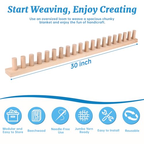 cenoz 30" Beechwood Chunky Knitting Blanket Loom Kit - Adjustable Size Hand Knitting Loom for DIY Throw Chunky Yarn Blankets Scarves Rugs, No Needles Required, Blanket Loom Gift for Beginners Starter - size: 30inch
