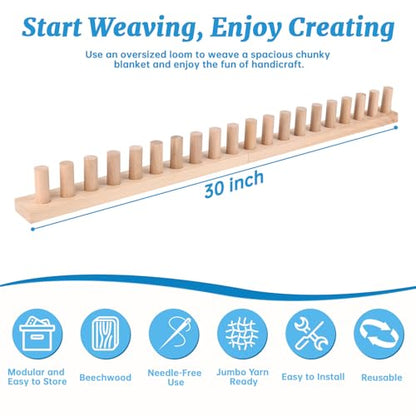 cenoz 30" Beechwood Chunky Knitting Blanket Loom Kit - Adjustable Size Hand Knitting Loom for DIY Throw Chunky Yarn Blankets Scarves Rugs, No Needles Required, Blanket Loom Gift for Beginners Starter - size: 30inch