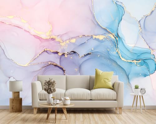 -Coloured Marbled Fabric Wallpaper Abstraction Golden Art Living Room Bedroom Bathroom Wall Mural- 91"x65"（ not Peel and Stick） - color: Marble 01, size: 91" x 65"