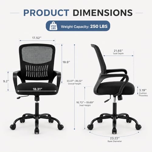 Ergonomic Office Chair, Home Office Desk Chair, Game Chair with Lumbar Support, Breathable Mesh Chairs, Swivel Desk Chairs for Computer, Home, Office, 360° Swivel (Blank) - color: Black With Fixed Armrest