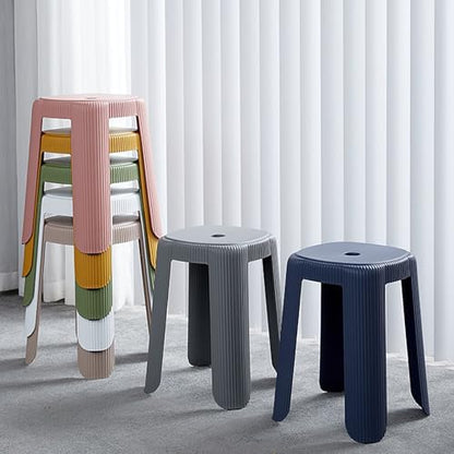 Stackable Round Stools, Space-Saving Plastic Chairs,Family Gathering, Backless Space Saving Vanity Chair for Bedroom Dining Room Living Room,Blue - color: Blue
