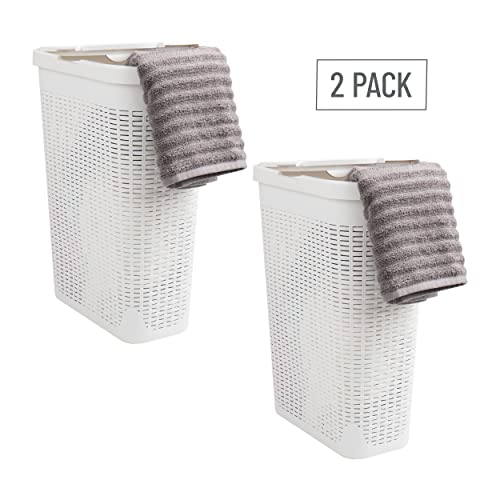 Mind Reader 40L Slim Laundry Hamper with Lid, Narrow Clothes Baskets, Set of 2, White - color: White, size: Set of 2
