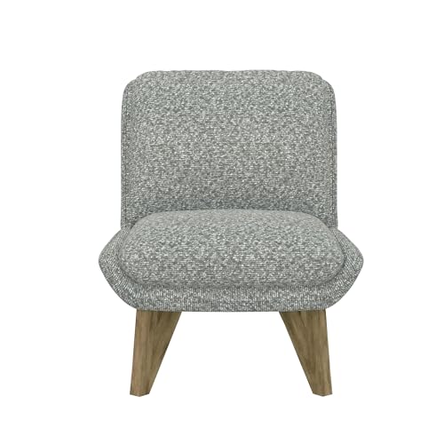 Gray Accent Chair with Cushion, High Back & Armless, Brown Wood Legs, Modern Reading Chair for Bedroom, Living Room, Waiting Room