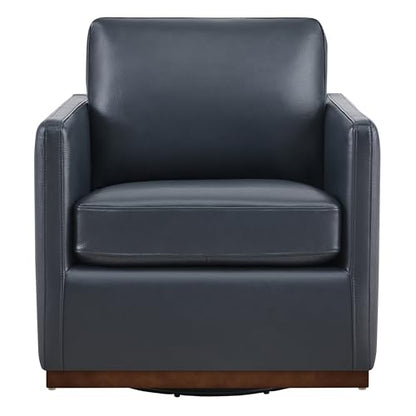 CHITA Genuine Leather Swivel Chair, Wood Frame, Fully Assembled, Navy | Leather Arm Chair with 360° Swivel Solid Wood Base, Mid Century Modern Living Room Chair, 33"Dx30"Wx33"H, 300 Lb Capacity - color: Navy