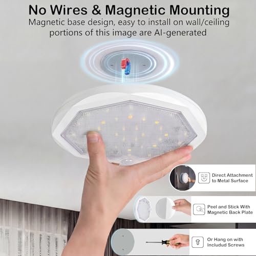Motion Sensor Ceiling Light, Rechargeable Shower Light for Closet | 3CCT and RGBW, Magnetic, Remote,15000mAh Battery Operated Bathroom Mood Shower Overhead Lighting For Wall Shed Hallway Stairs