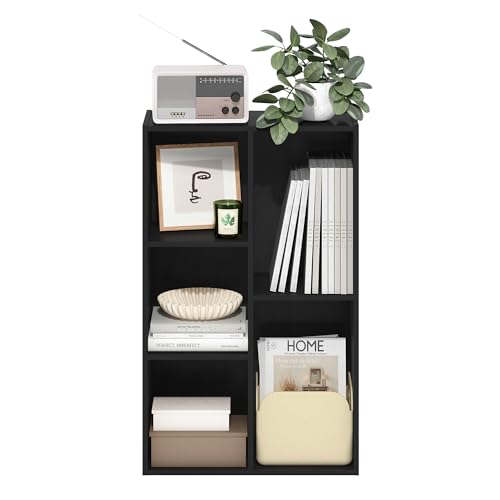 Furinno LUDER Book Shelf, 5-Cube Bookshelf, Reversible Bookcase, 9.4 x 19.5 x 31.5, Easy Assembly, for Living Room, Bedroom, Home Office, Blackwood - color: Blackwood, size: 5-Cube