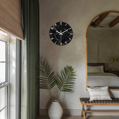 Black Wall Clock for Bedroom Glass Modren Wall Clock Battery Operated 14 Inch Analog Wall Clock Non Ticking - color: Black2, size: 14 Inch