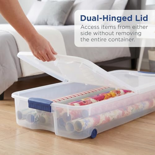 Under Bed Storage Bin 66 Quart, Clear Rolling Container with Wheels & Lid (2 Pack) - size: 2 Pack