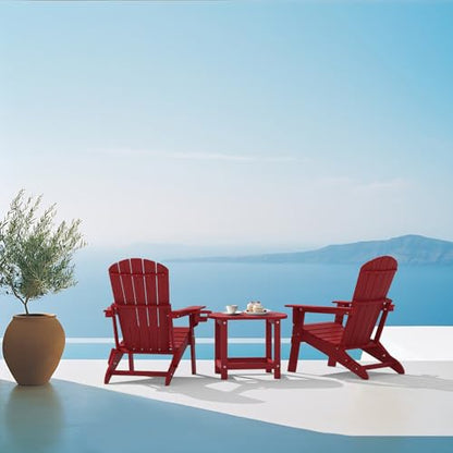 Hdpe Outdoor Adirondack Side Table, Wooden Textured, Red | Bathroom and Indoor, Maintenance & Weather Resistant, End TableSet for Patio, Garden, Backyard, 18.6×14.17×18.18 in - color: Red