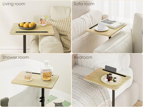 Masupu Sofa Arm Tray Table - 360° Swivel Height Adjustable End Table, Small Snack Side Table for Couch, C Shaped Table for Bed, Chair or TV Tray Table(Natural) - color: Natural