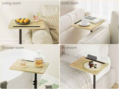 Masupu Sofa Arm Tray Table - 360° Swivel Height Adjustable End Table, Small Snack Side Table for Couch, C Shaped Table for Bed, Chair or TV Tray Table(Natural) - color: Natural