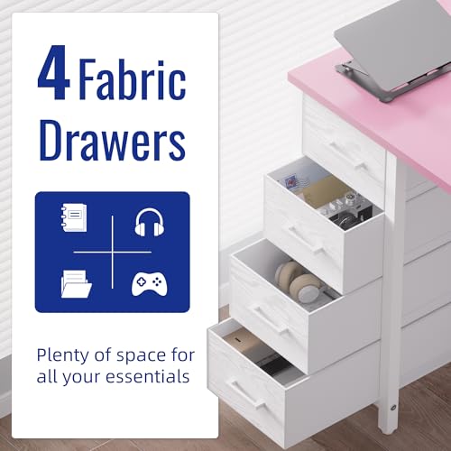 Pamray 32 Inch Computer Desk with 4 Drawers Small Office Desk for Home Bedroom Study Writing Simple Modern Computer Table Pink - color: Pink