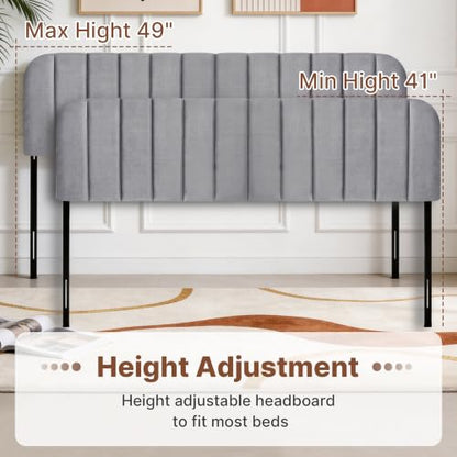 Upholstered Headboard Adjustable Height Queen/King Headboard Velvet Tufted Modern Headboards Easy Assemble Channel Stitched Headboard(Dove Gray King) - color: Dove Gray, size: King