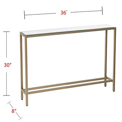 SEI Furniture Darrin Narrow Mini Console Table With Mirrored Top, Transitional Style With Glam Touch Powder-Coated Iron, Gold - size: 36"