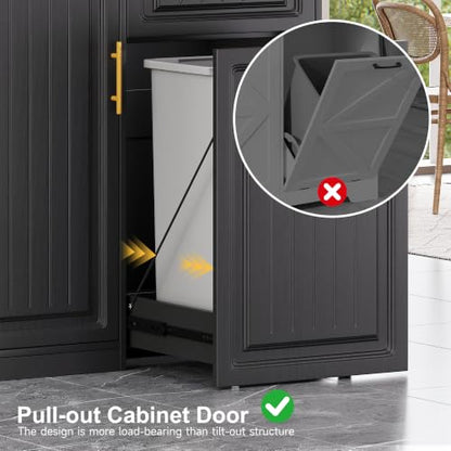 ZIFTY Pull Out Trash Can Cabinet with Storage, 13 Gallon Trash Can, Black | Pet Proof, Freestanding Kitchen Cabinet, Drawer & Adjustable Shelf, Garbage Recycling, Modern Farmhouse Waste Bin Furniture - color: Black, size: 34.3"W X 16.3"D X 33.5"H