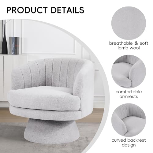 Swivel Accent Chair with Armrest, Modern 360 Degree Swivel Barrel Chair with Curve Back and Soft Cushion,Comfy Round Sherpa Teddy Armchair Single Sofa for Living Room,Bedroom, Light Grey - color: Light Grey