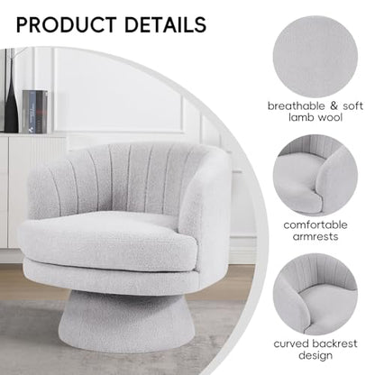 Swivel Accent Chair with Armrest, Modern 360 Degree Swivel Barrel Chair with Curve Back and Soft Cushion,Comfy Round Sherpa Teddy Armchair Single Sofa for Living Room,Bedroom, Light Grey - color: Light Grey