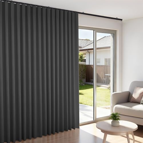 Room Divider Blackout Curtains Flexible Sliding Tracks Sets Ceiling Mounted Rod Window Curtain Privacy Separation for Bedroom Living Rooms,1 Panel Black Drape and Black Track Set-W144xH108 in - color: Black, size: 144"W x 108"L (Pack of 1)