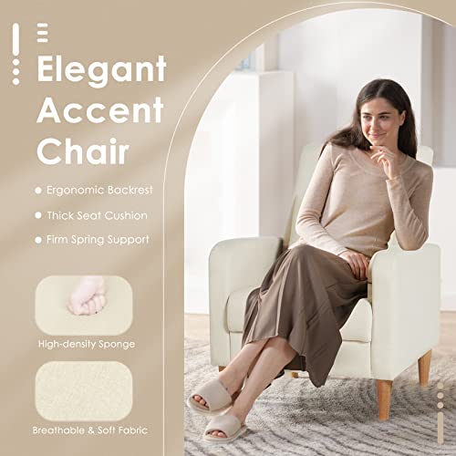 COLAMY Mid-Century Modern Accent Chairs Set of 2, Fabric Upholstered Living Room Chairs with Back Pillow & Solid Wood Legs, Comfy Armchair for Living Room, Bedroom, Single Sofa, Beige - color: Beige, size: Set of 2