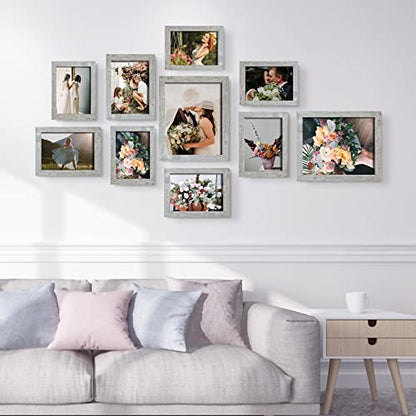 LUCKYLIFE Picture Frame Set 10-Pack, Gallery Wall Frame Collage with 8x10 5x7 4x6 Frames in Grey Finishes - color: Grey