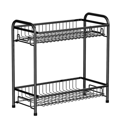 Spice Rack for Countertop, 2-Tier Standing Sturdy Metal Seasoning Organizer Holder, Space Saving Spice Shlef for Kitchen, Cabinet, Pantry Storage, Easy Assembly, Black